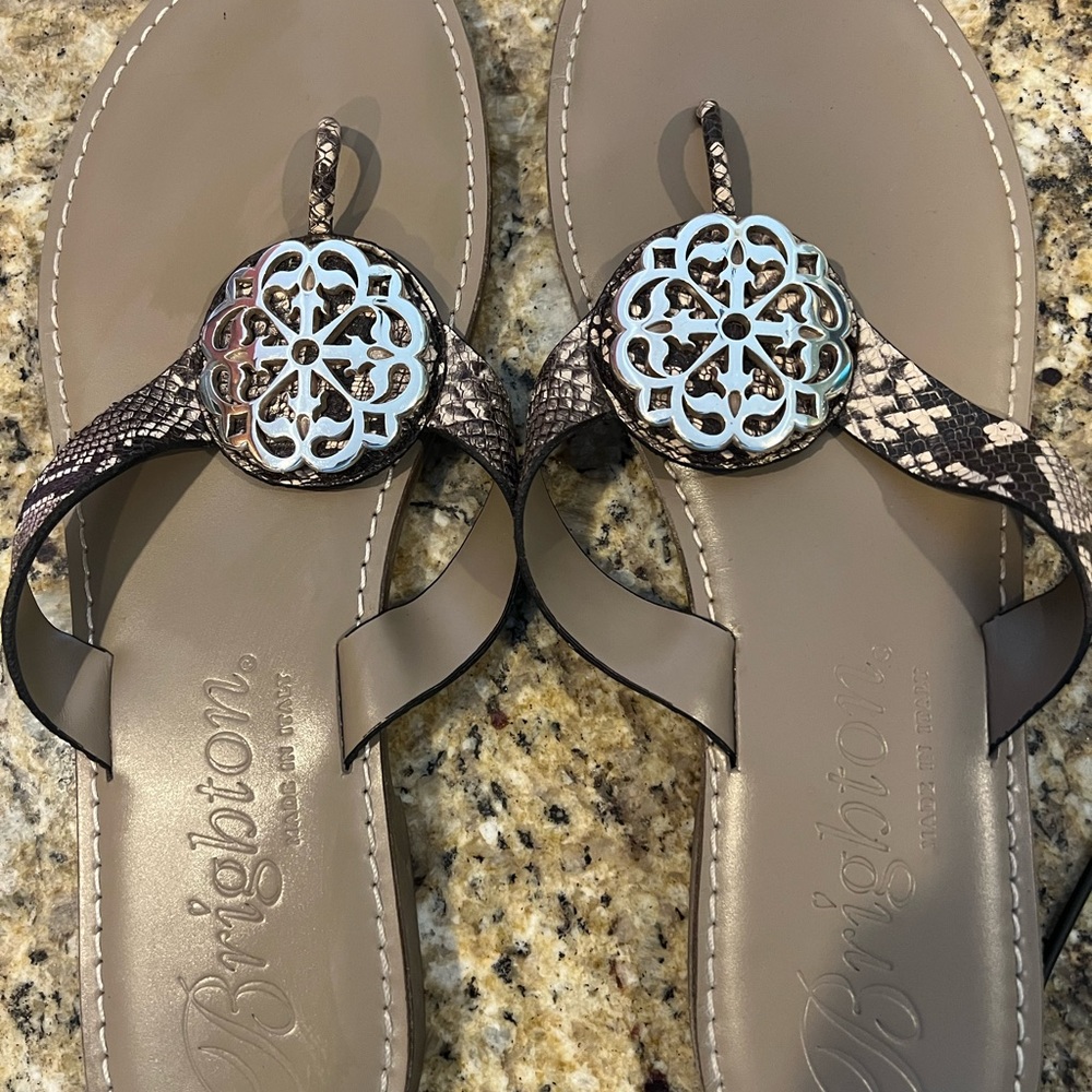 Brighton Ferrara ALICE Sandals 11 PYTHON w/ Silver Medallion. Pre-owned.